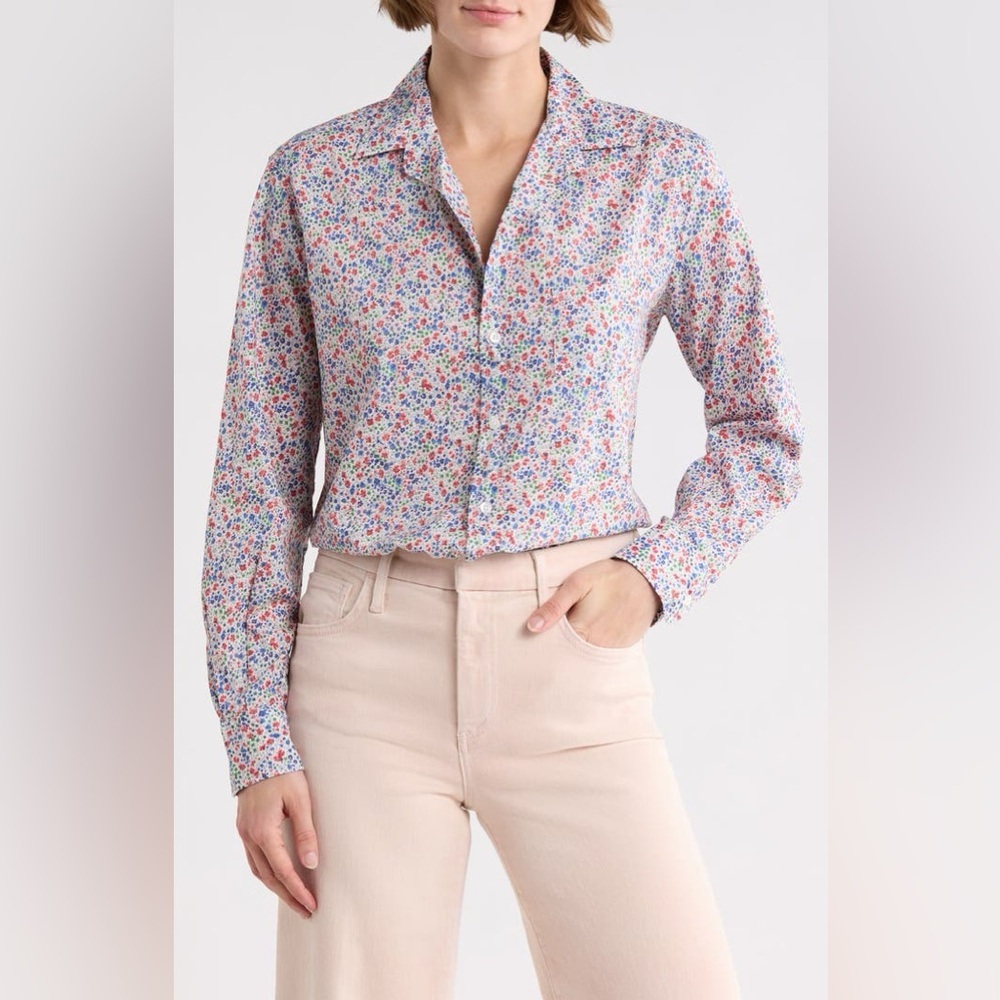 Frank & Eileen Barry‎ White Red Blue Floral Relaxed Button Down Shirt size XS